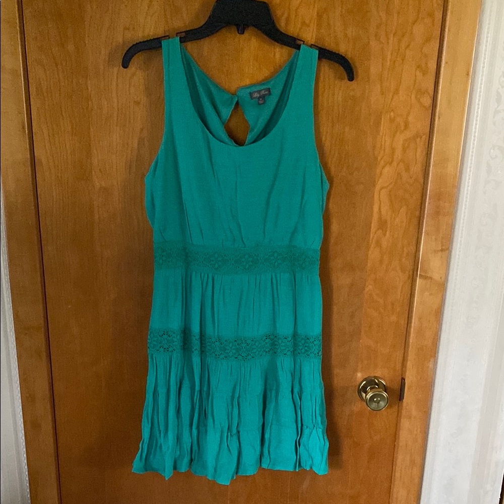 Teal Sleeveless Dress with Lace Detail